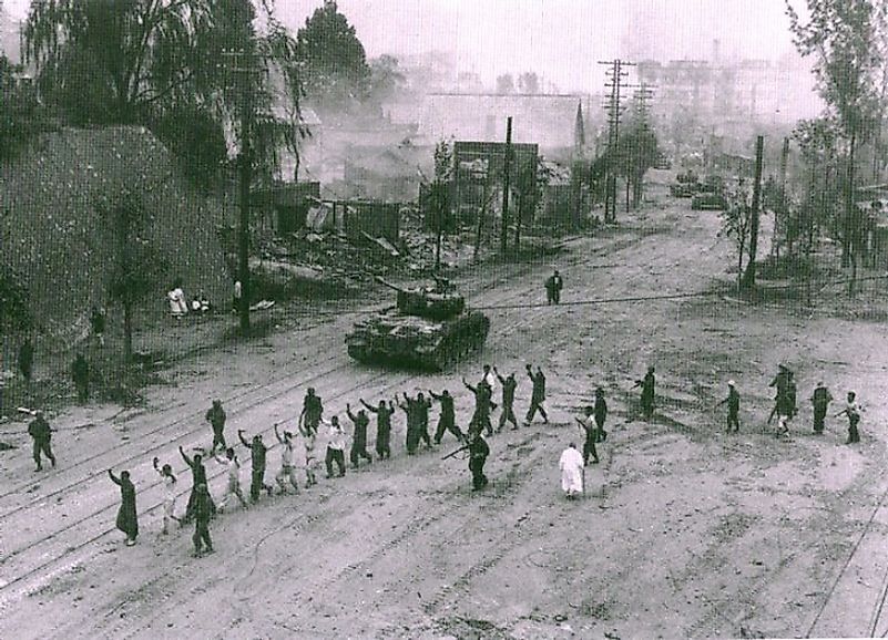American M-26 tanks roll in as the UN forces retake the South Korean capital in the Second Battle Of Seoul.