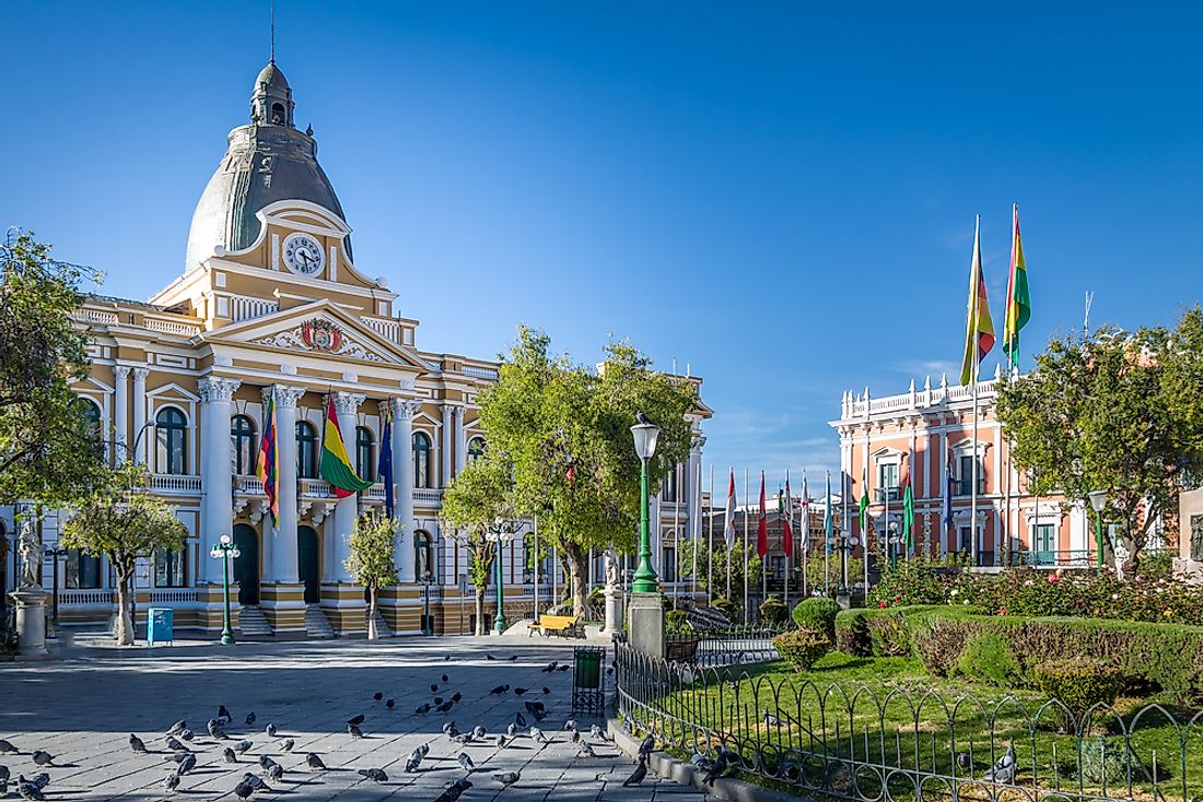 Bolivian Presidential Palace and National Congress at Plaza Murillo in La Paz, Bolivia.