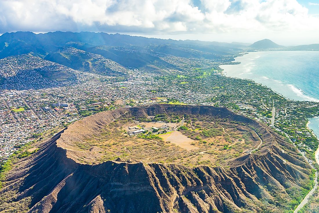 An aerial view of Diamond Head, Hawaii. 
