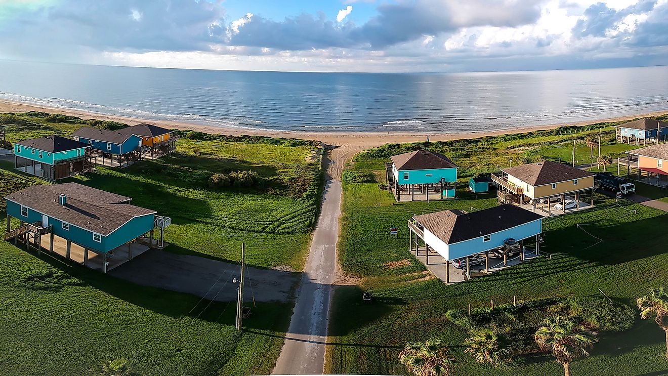 Beach houses in Galveston, Bolivar Peninsula.