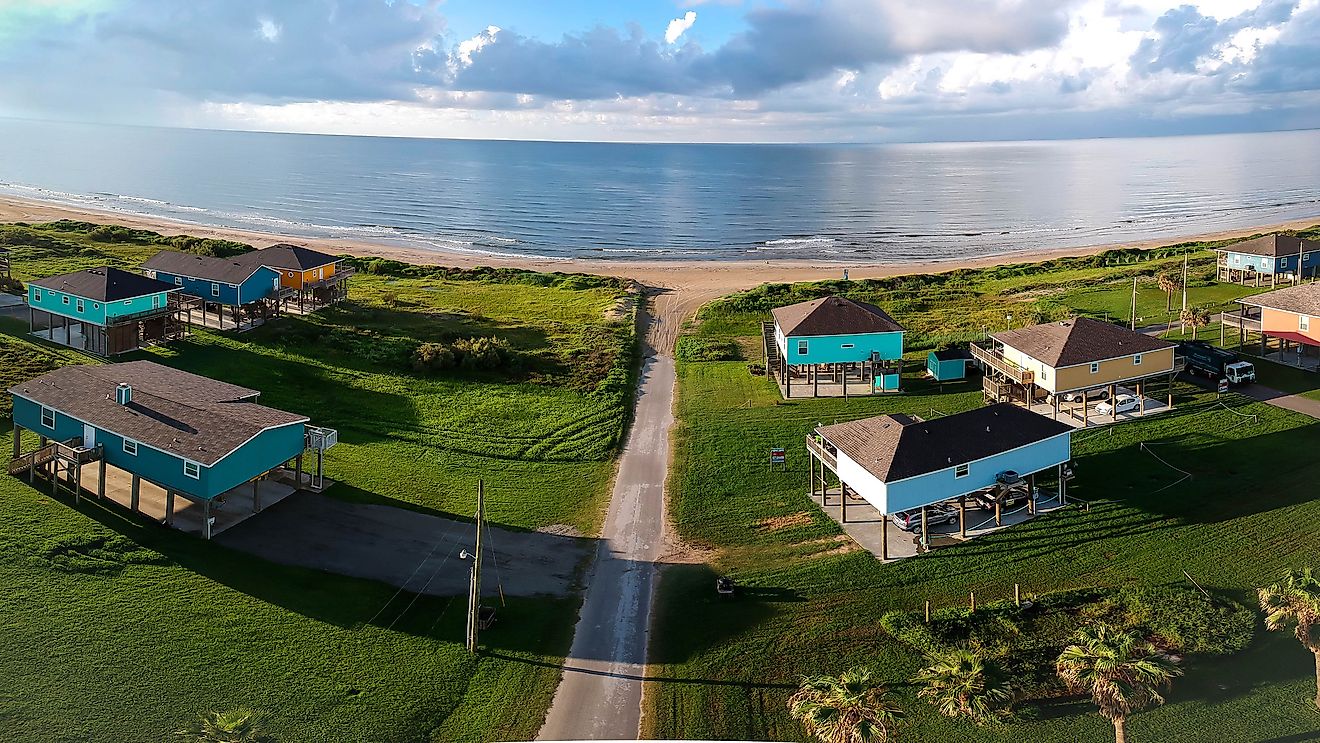 Beach houses in Galveston, Bolivar Peninsula.