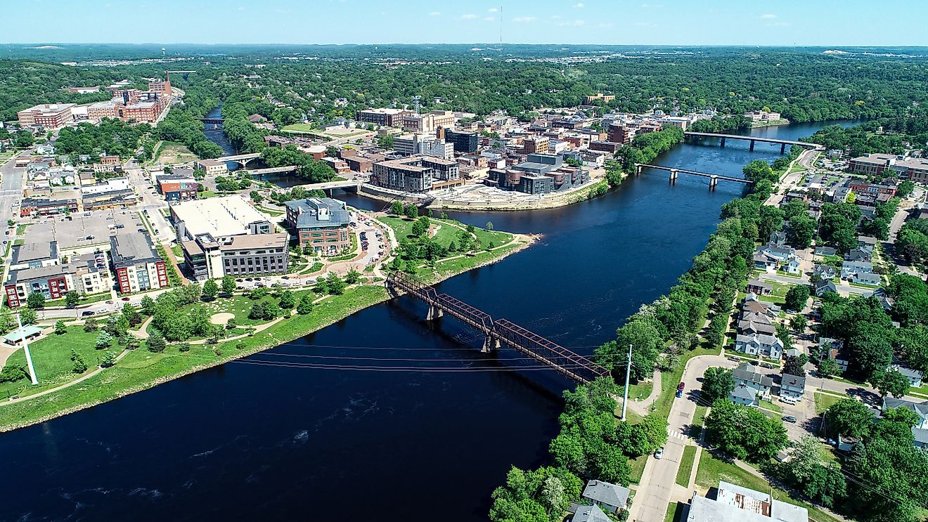The Chippewa River flowing through Eau Claire, Wisconsin.