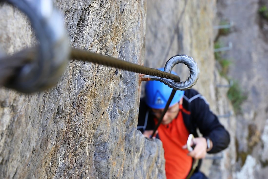Via ferrata, Italian literally for "iron road", is a type of planed rock climbing path. It is the required method to climb Mt. Nimbus.