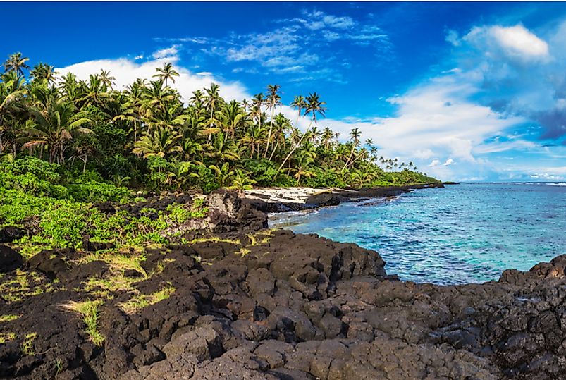 Coastal view off the south side of Upolu, Independent State of Samoa. 