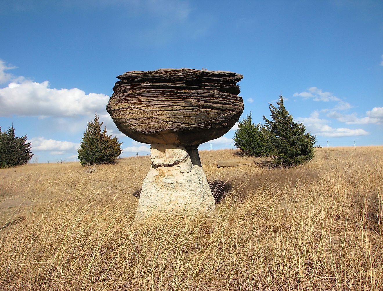 A unique formation found in Mushroom Rock State Park, Kansas.