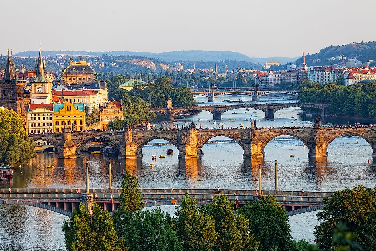 Mountain ranges can be seen throughout the Czech Republic (Czechia) including the city of Prague. 