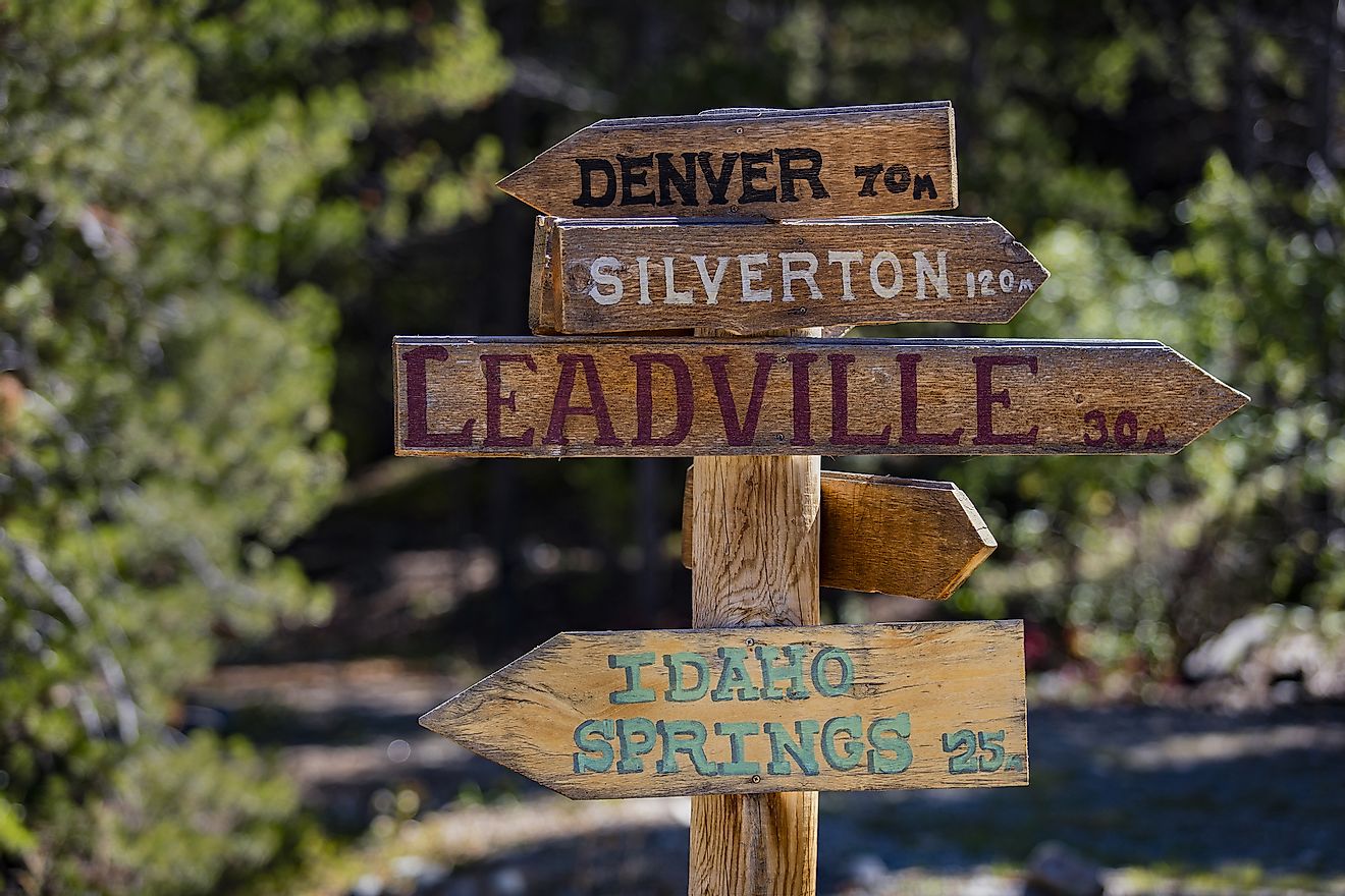 Sign showing direction to Leadville, Colorado