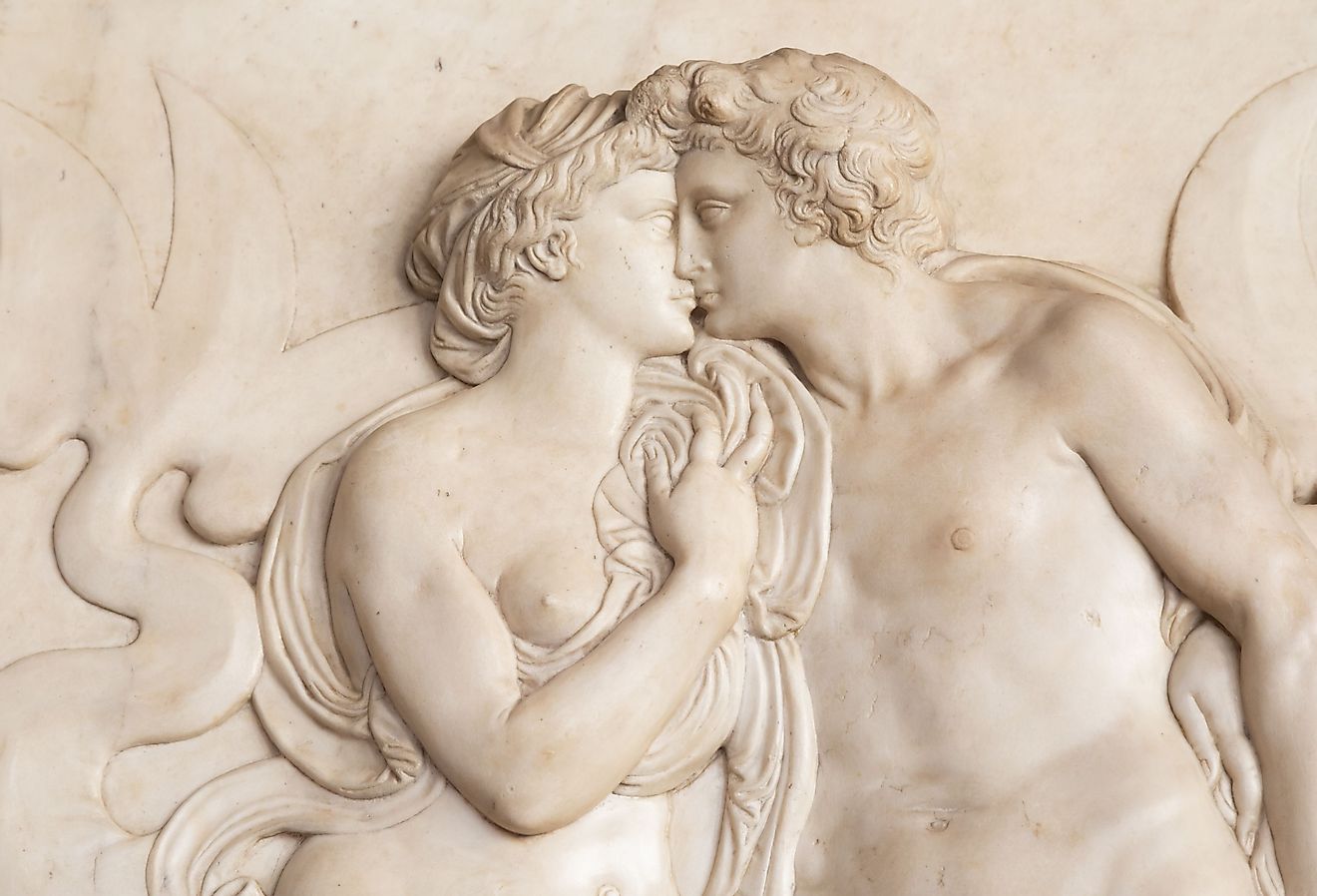 Ancient sculpture with kissing couple. Image credit Paolo Gallo via Shutterstock