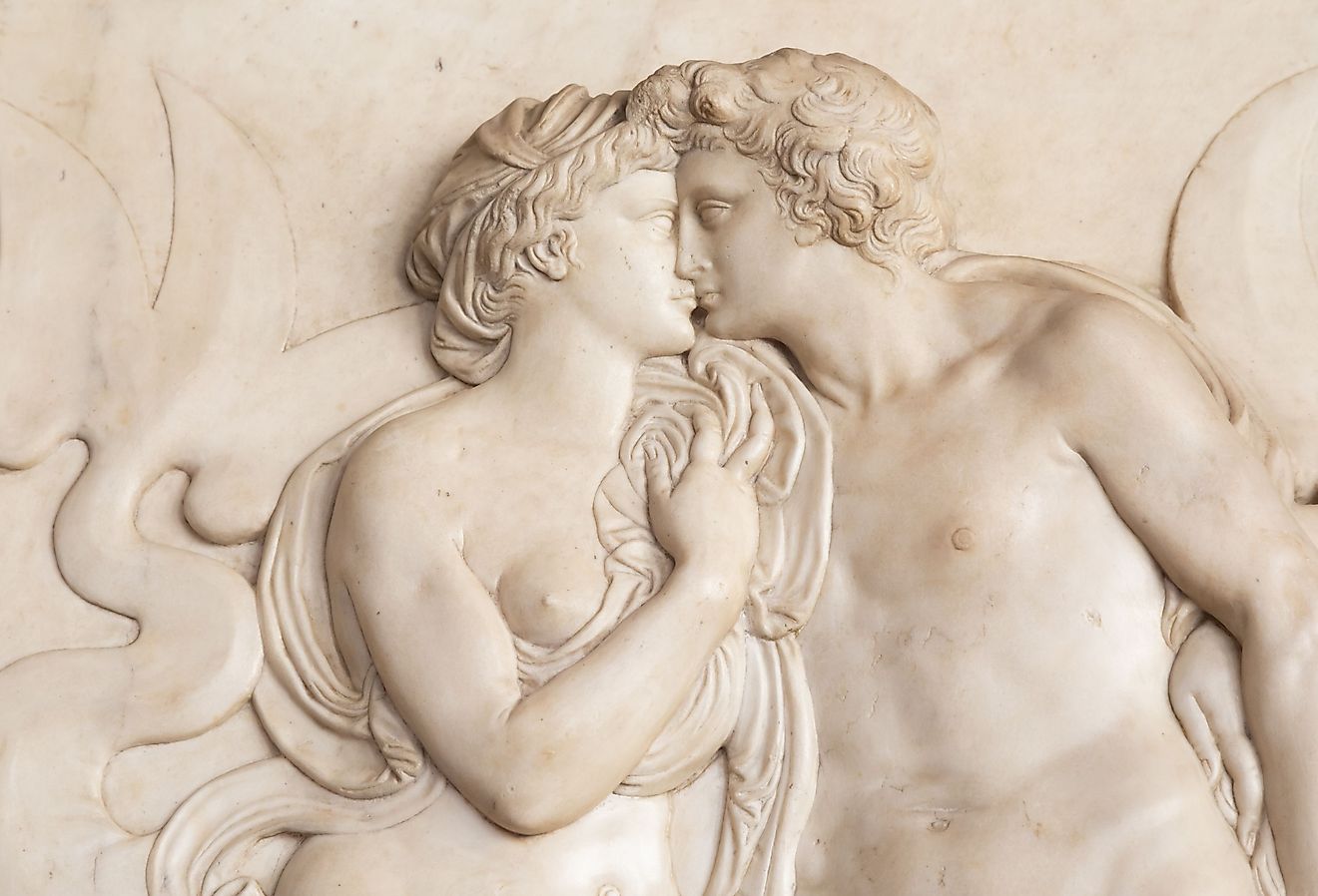 Ancient sculpture with kissing couple. Image credit Paolo Gallo via Shutterstock