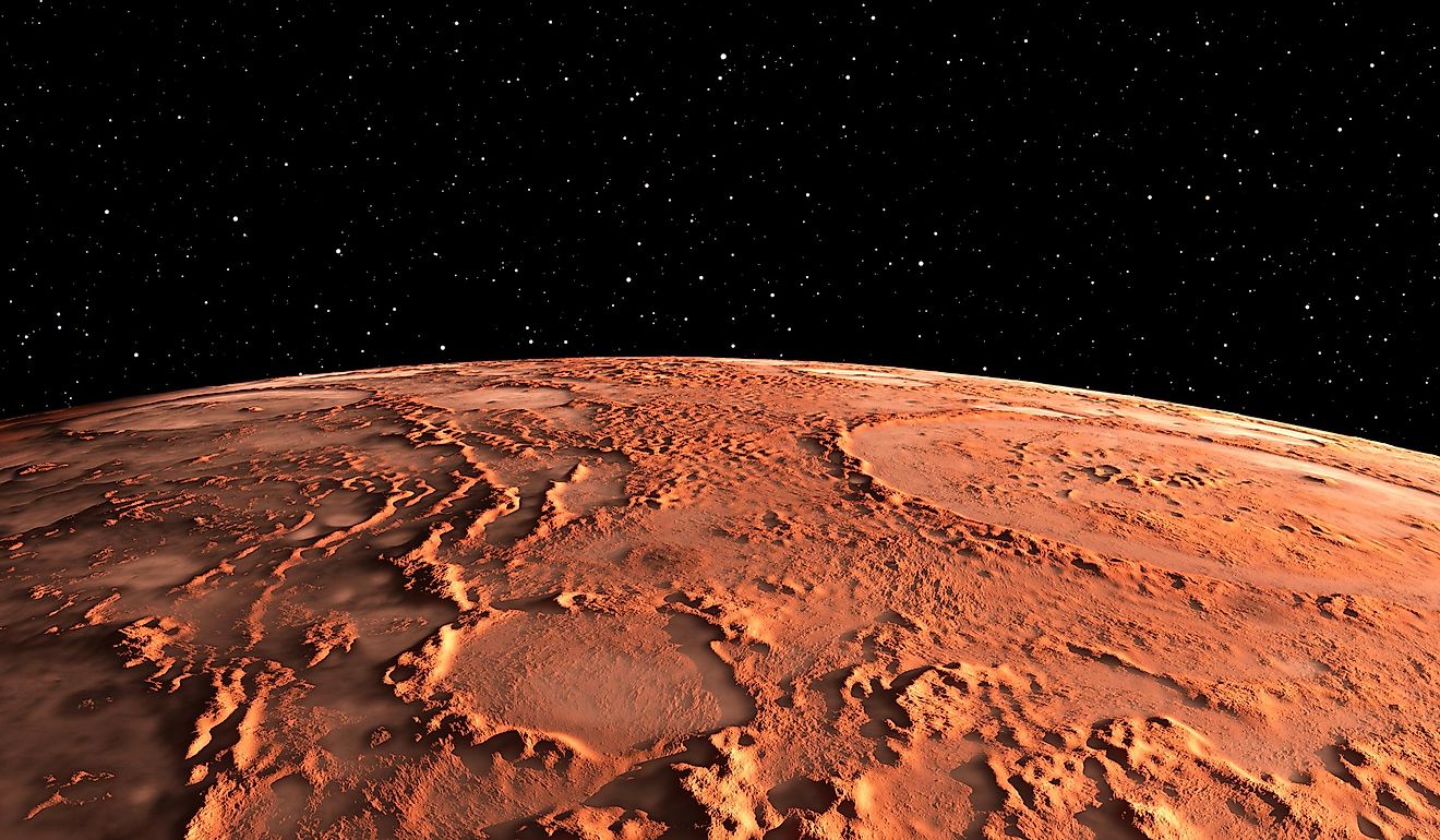 The Red, Rocky Martian Surface with the Nightsky in the Background