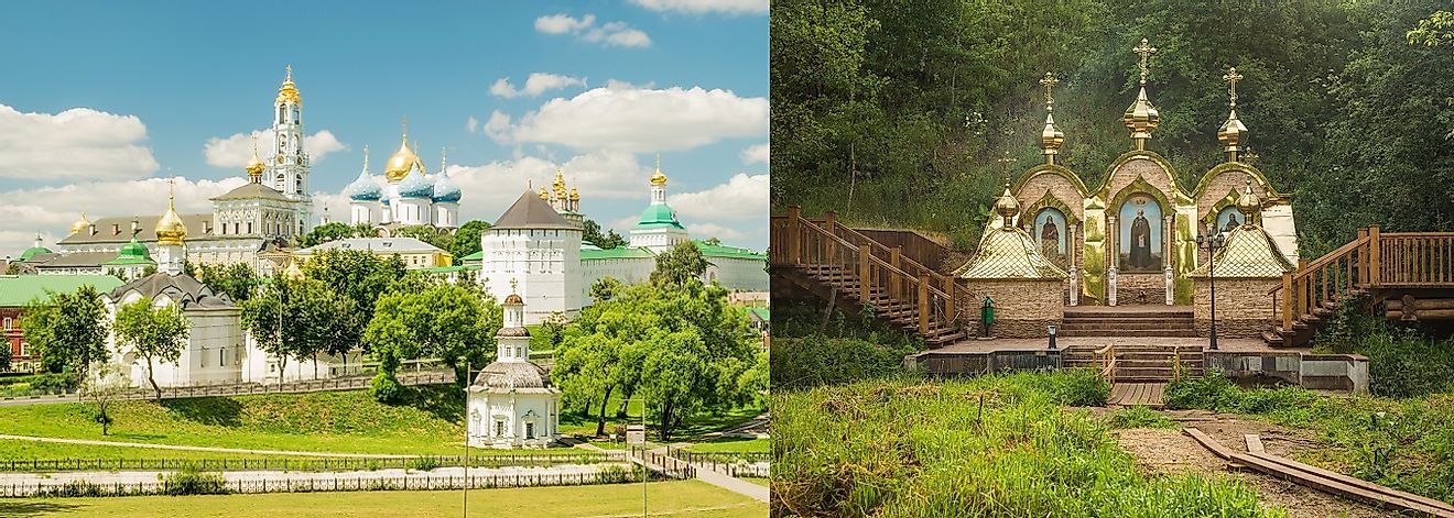 The Trinity Lavra of St. Sergius Monastery and the baptistery at its Holy Spring.