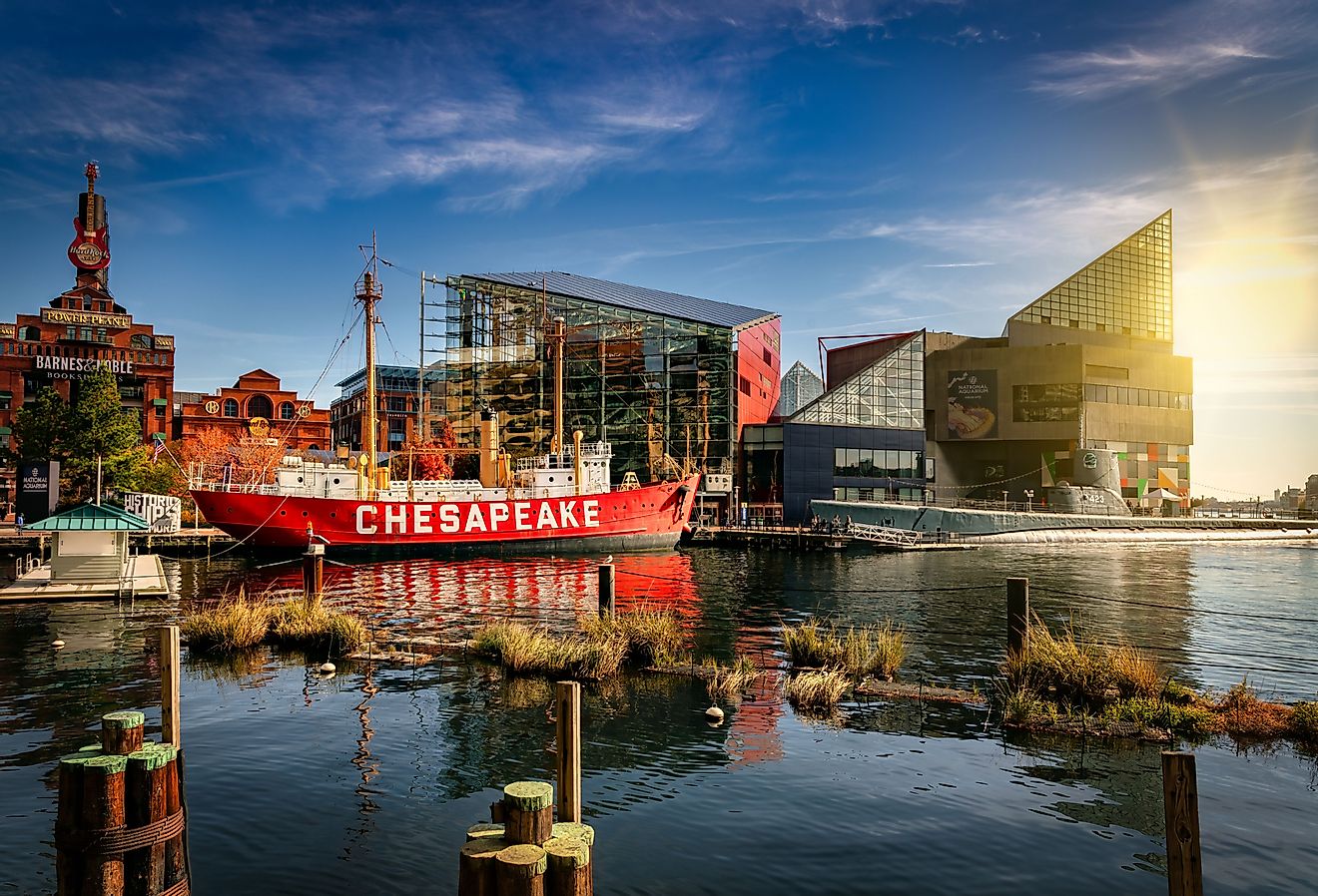 The lightship Chesapeake, belonging to the National Park Service, moored at the Inner Harbor in Baltimore. Image credit Bill Chizek via Shutterstock.