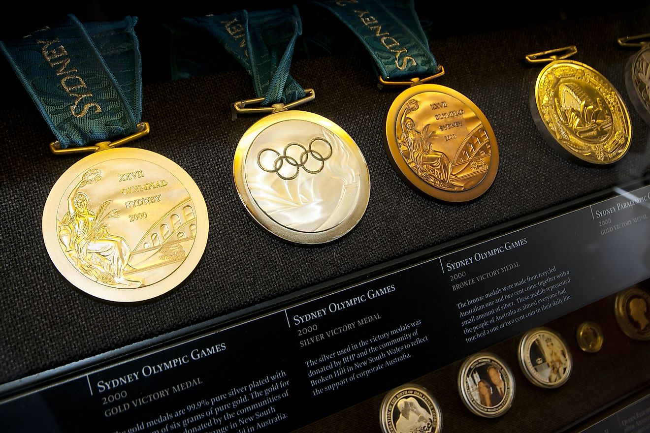 Sydney 2000 Olympic medals on display in the Perth Mint.