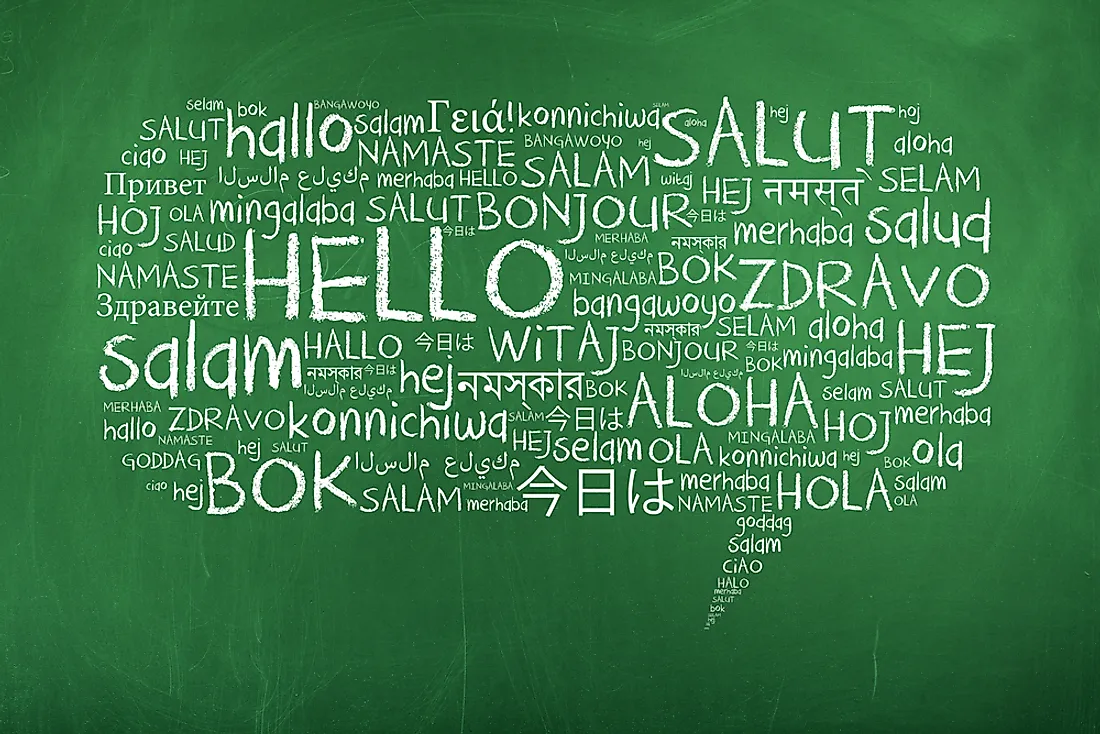 A chalkboard featuring some of the world's most widely used languages. Did you know there are also languages with very few speakers? 