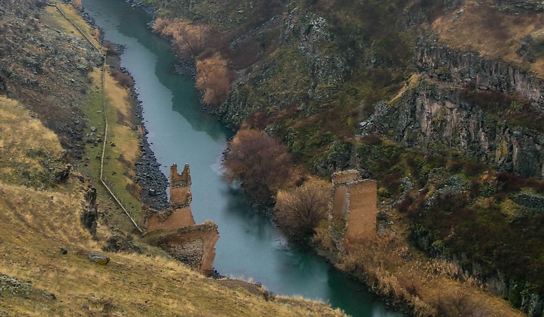 The Aras River along the border of Armenia and Turkey.