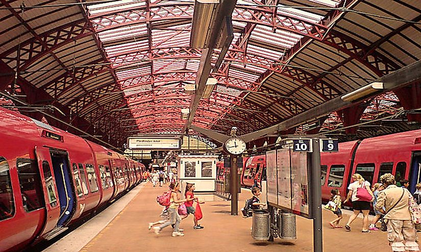 Copenhagen Central Station with S-Trains: Denmark has a well developed transport infrastructure that strengthens the economy of the nation.