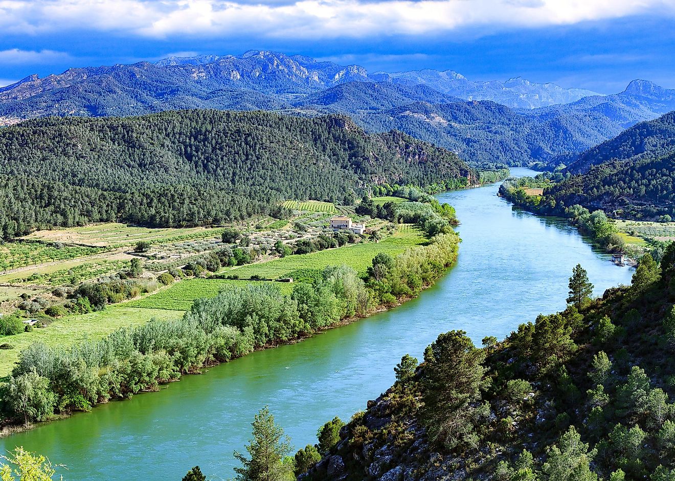 The beautiful Ebro River flowing through the mountains in Spain.