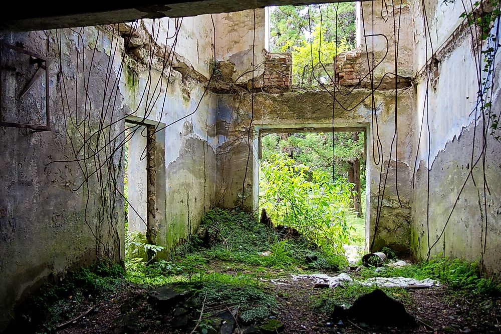 Ruins of an apartment building in Abkhazia. 