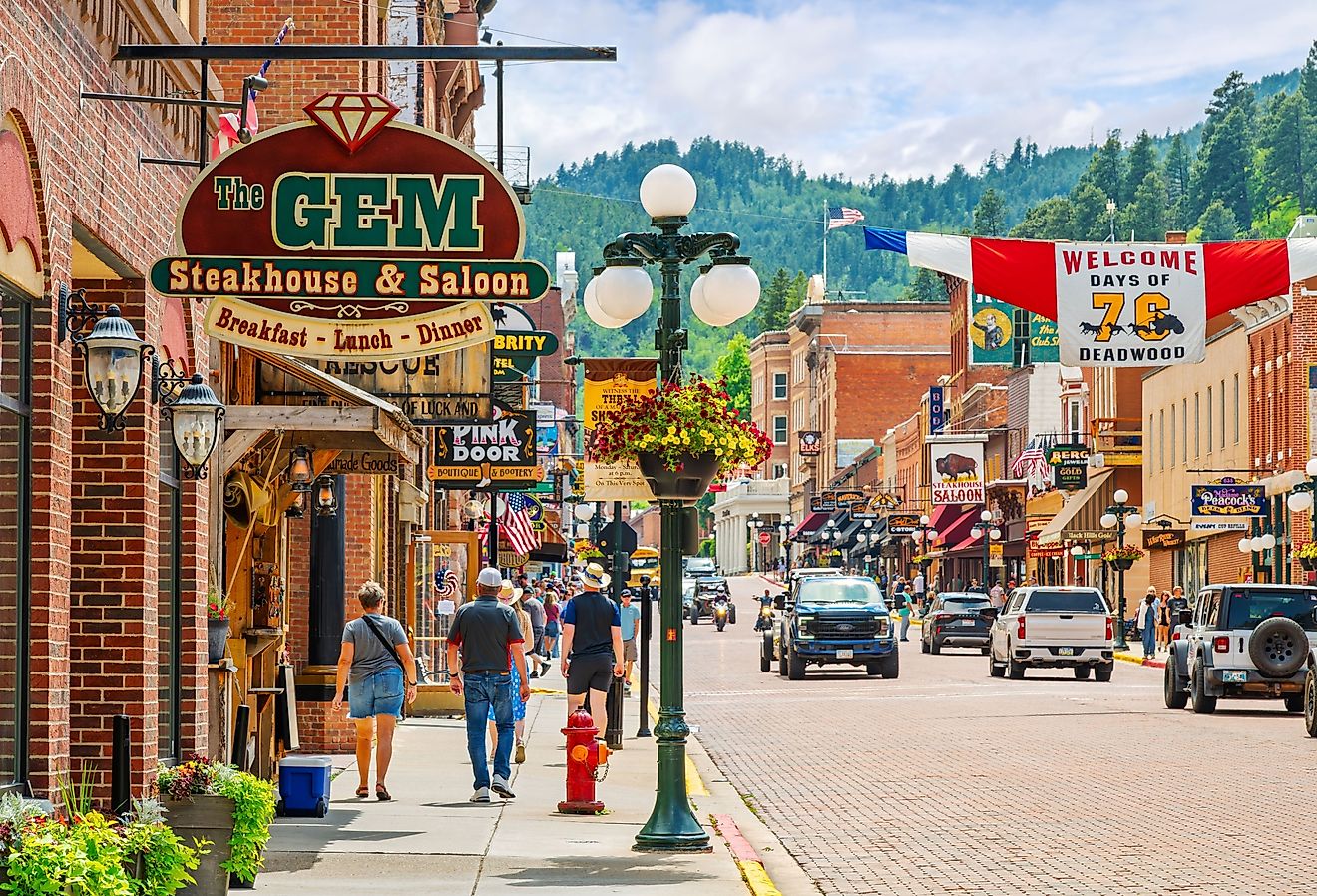 Main Street along the historic 1880s Old West themed town of Deadwood, South Dakota. Editorial credit: Kirk Fisher / Shutterstock.com