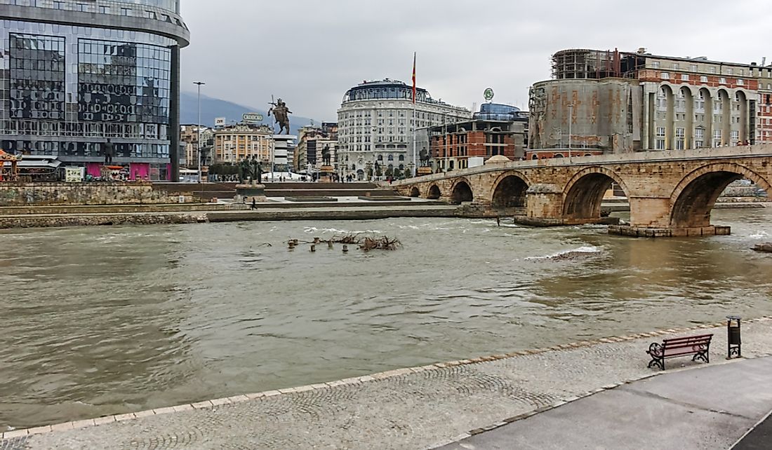 The Vardar River flows through the Skopje city center.  Editorial credit: hdesislava / Shutterstock.com