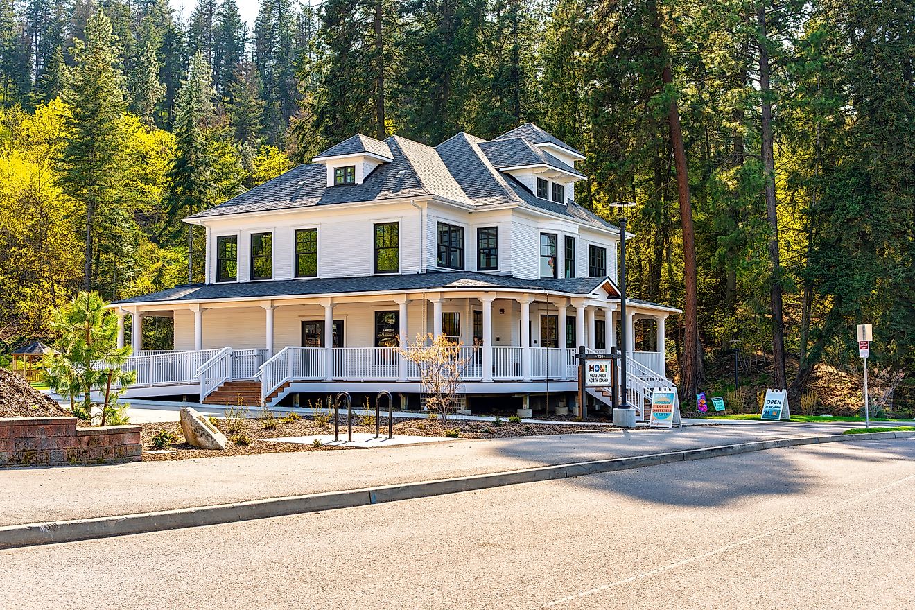Exterior view of the Museum of North Idaho, located at the historic 1903 JC White House, in the lakefront downtown of Coeur d'Alene, North Idaho Panhandle. By Kirk Fisher / Shutterstock.com