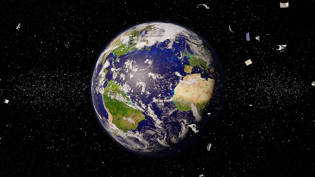 Debris floating in space. 