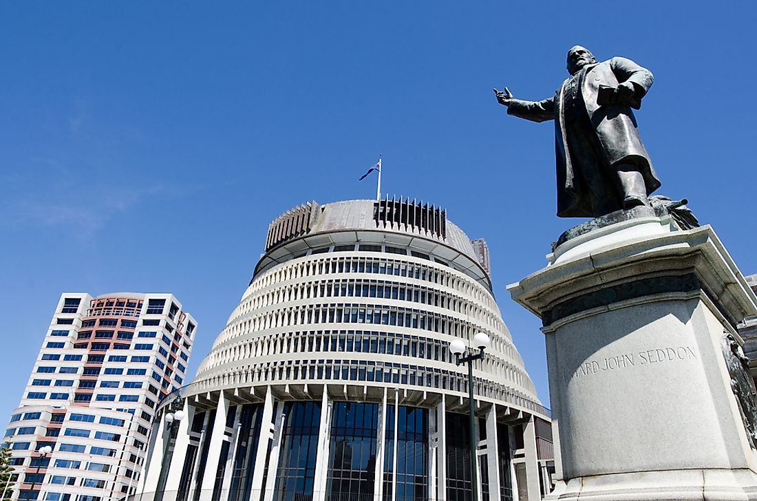Bowen House, the Beehive and Parliament, New Zealand.
