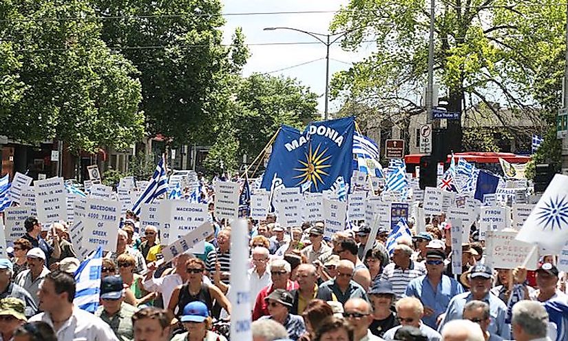 Macedonian Greeks protest in a rally related to the naming dispute of Macedonia.