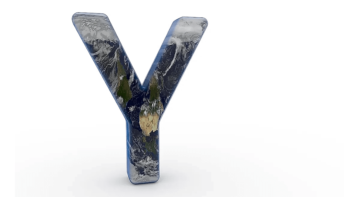 The Letter "Y" decorated in the features of Planet Earth.