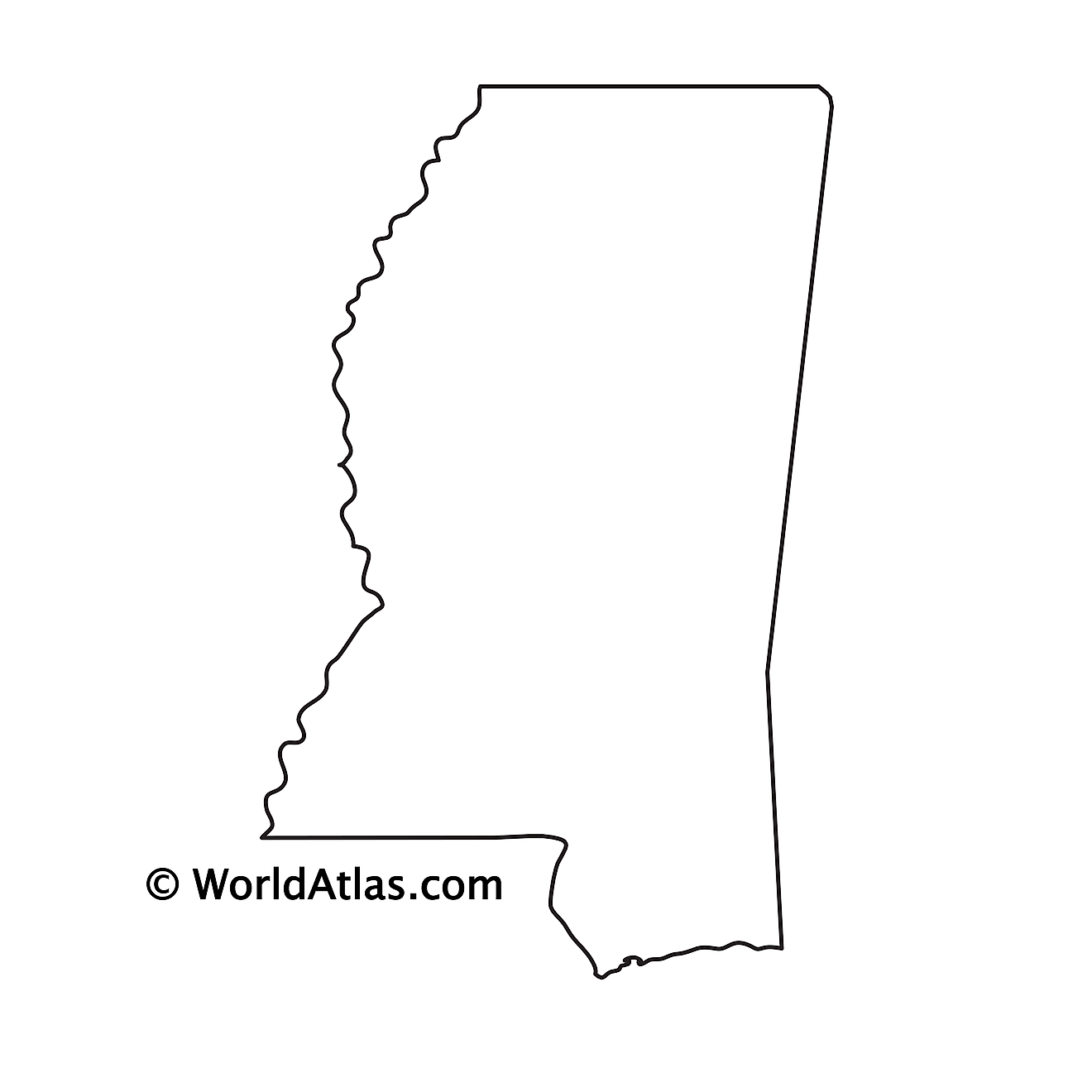 Mapa de contorno en blanco de Mississippi