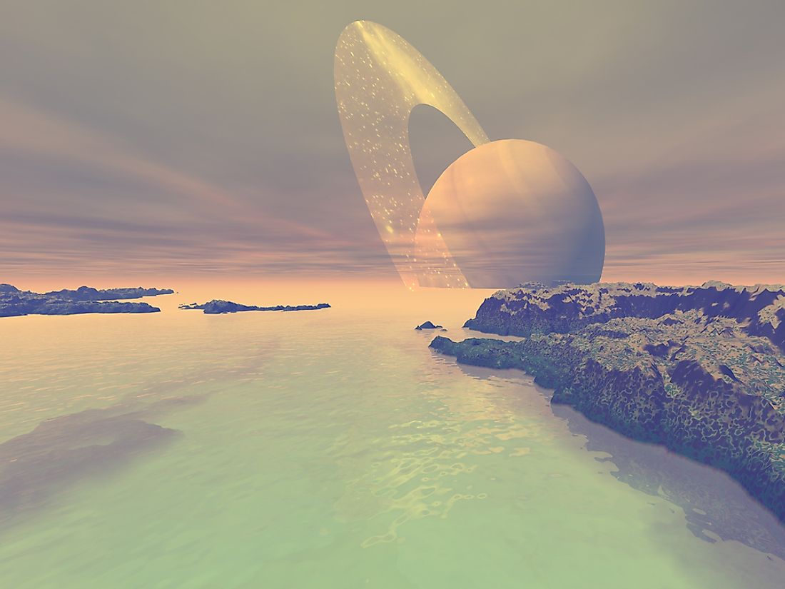 A visualization of Titan, the largest of Saturn's moons. 