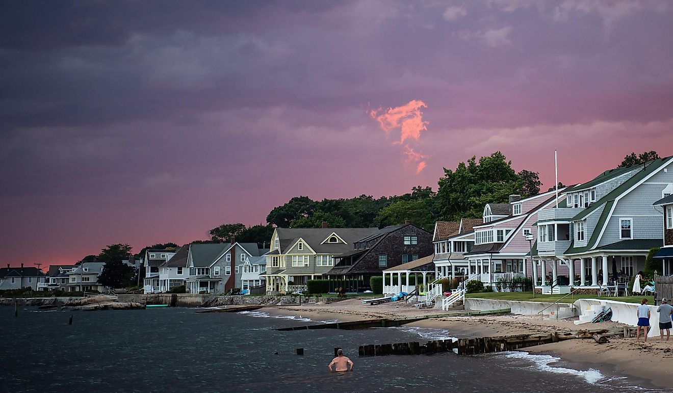 Blue hour after sunset in Madison Connecticut from East Wharf beach.