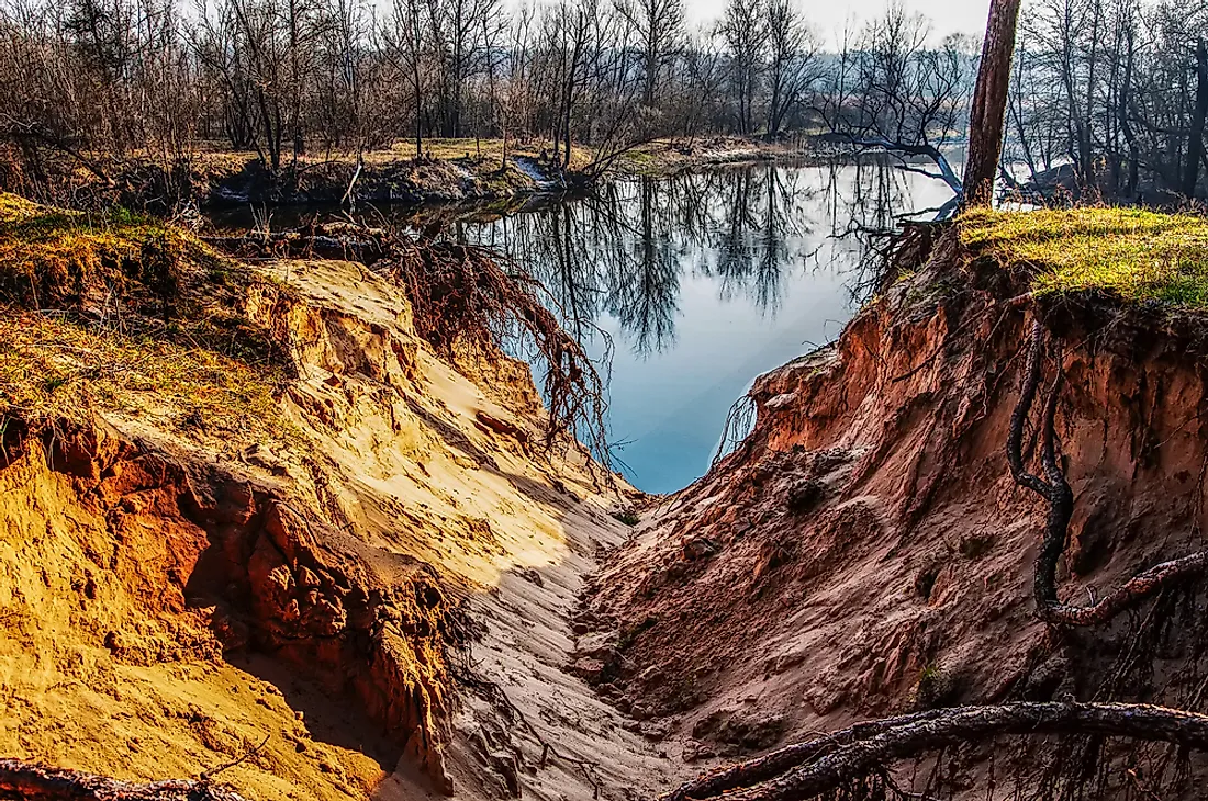 A sandy gullied landscape. 