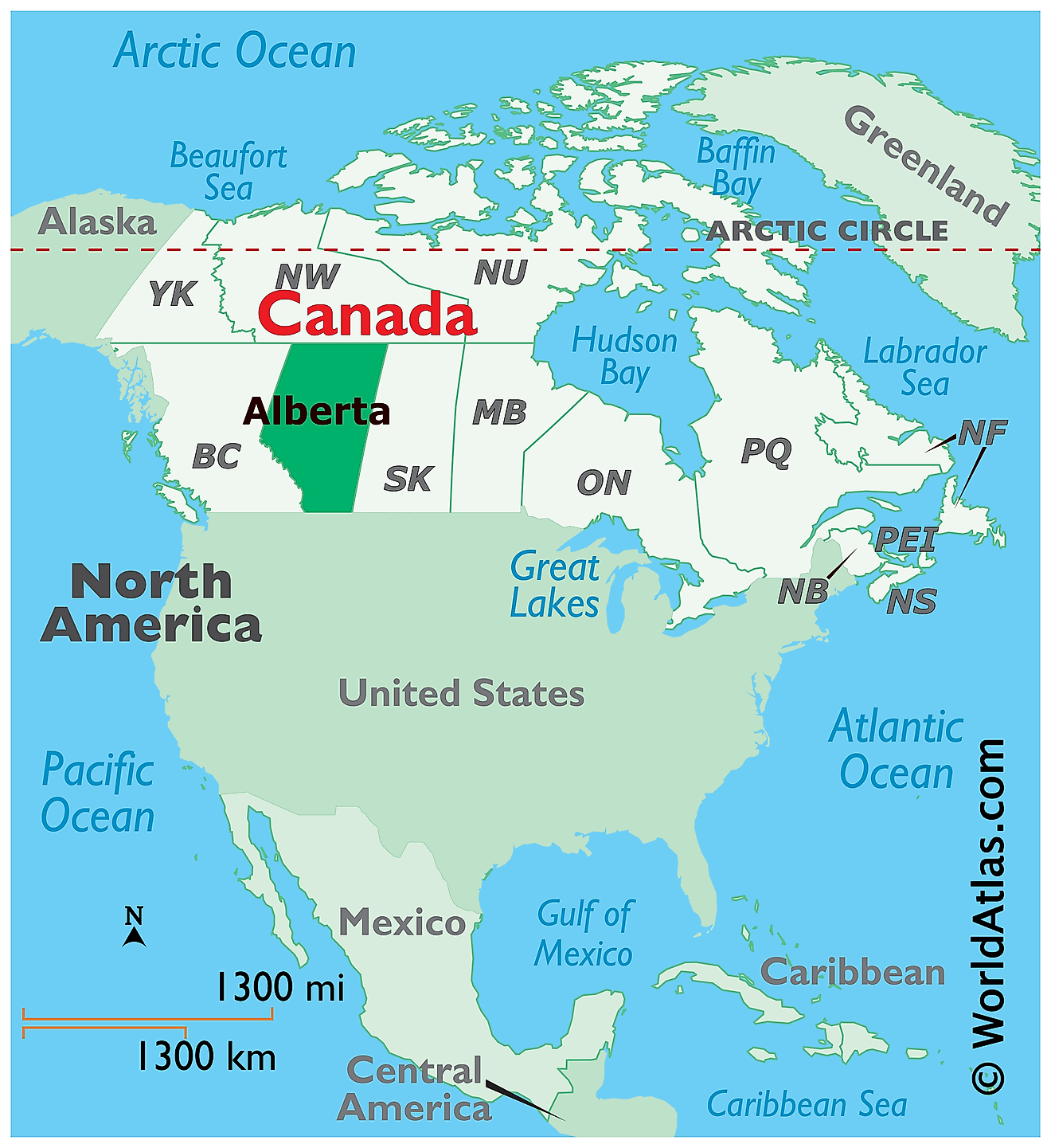 Map showing location of Alberta in the world.