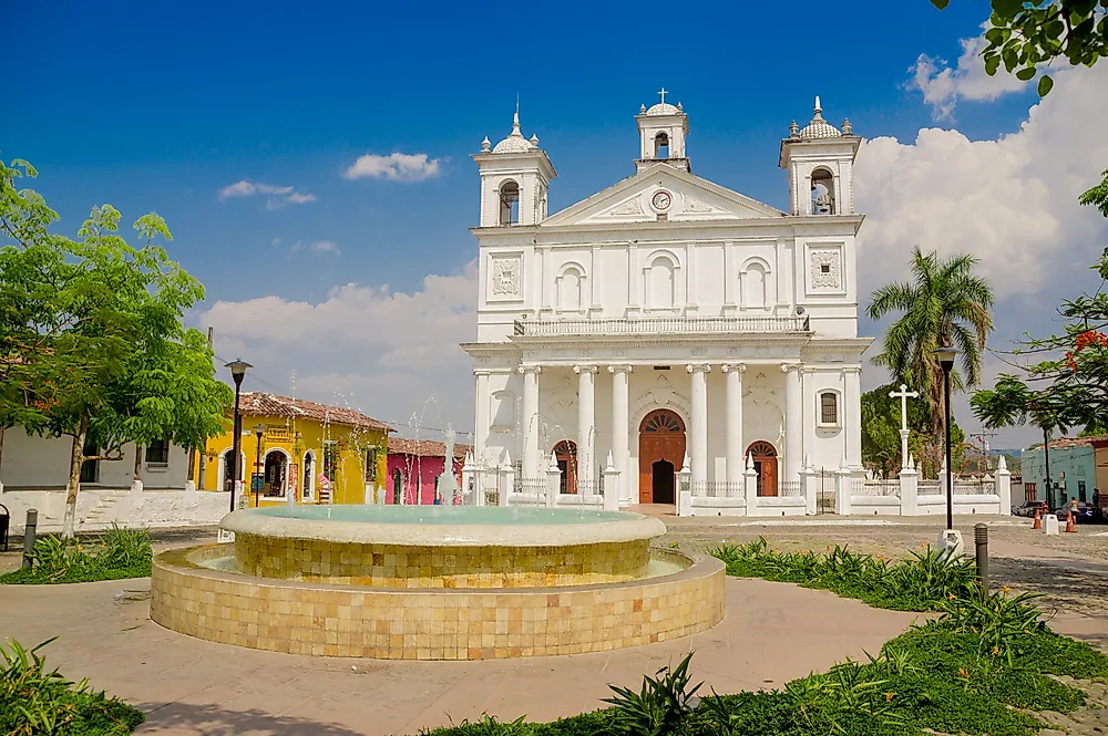 A Christian church in the center of a town in El Salvador.