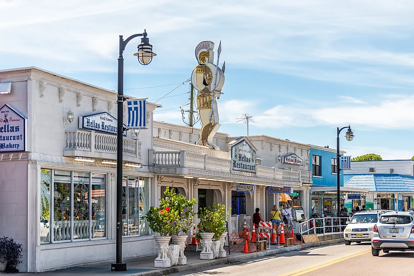 People walking around in the historical downtown of Tarpon Springs, Florida. Image credit Microfile.org via Shutterstock.com