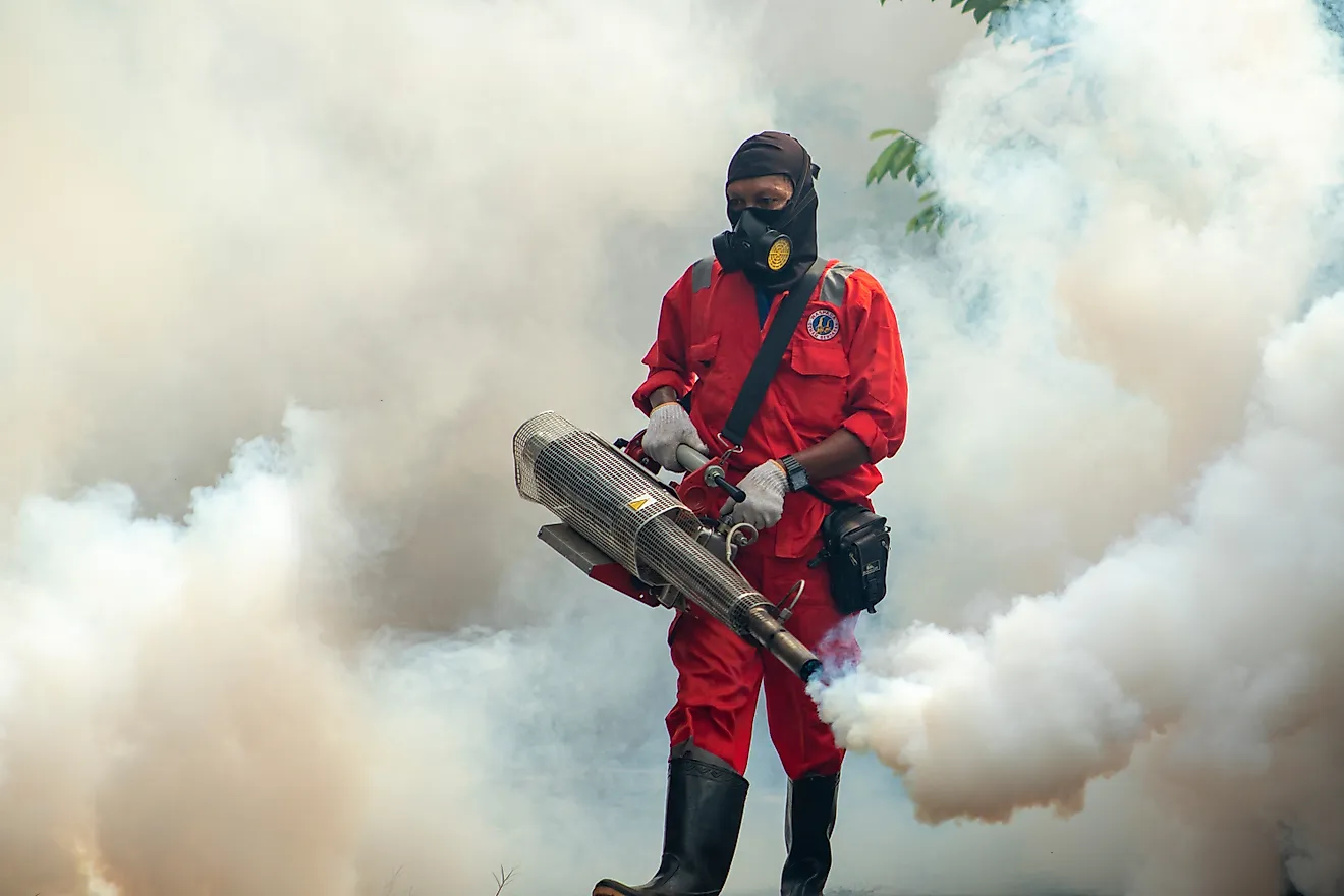 Officers carry out fogging to overcome the mosquito outbreak. This photo was recorded in Lhokseumawe City (Indonesia) 