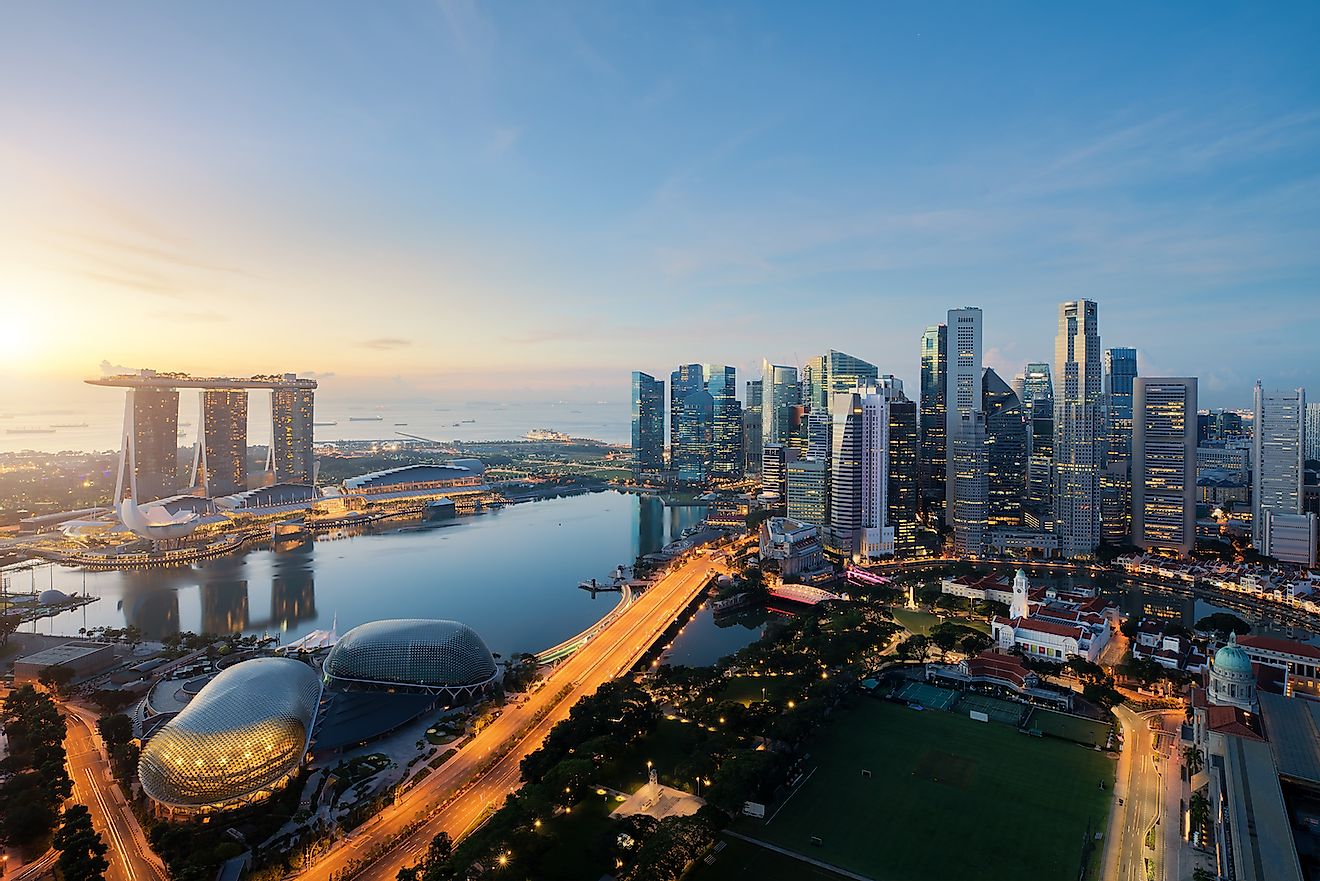 Aerial view of Singapore business district and city at twilight. Image credit: Travelerpix/Shutterstock.com