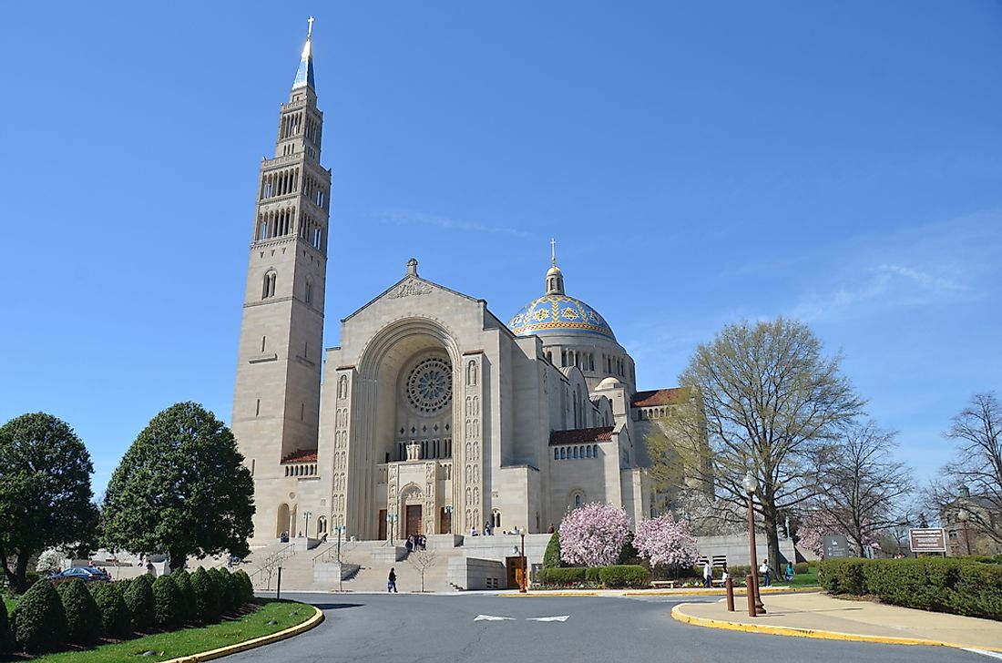 The Basilica of the National Shrine of the Immaculate Conception is the tallest building in Washington, D.C. Editorial credit: Victoria Lipov / Shutterstock.com.