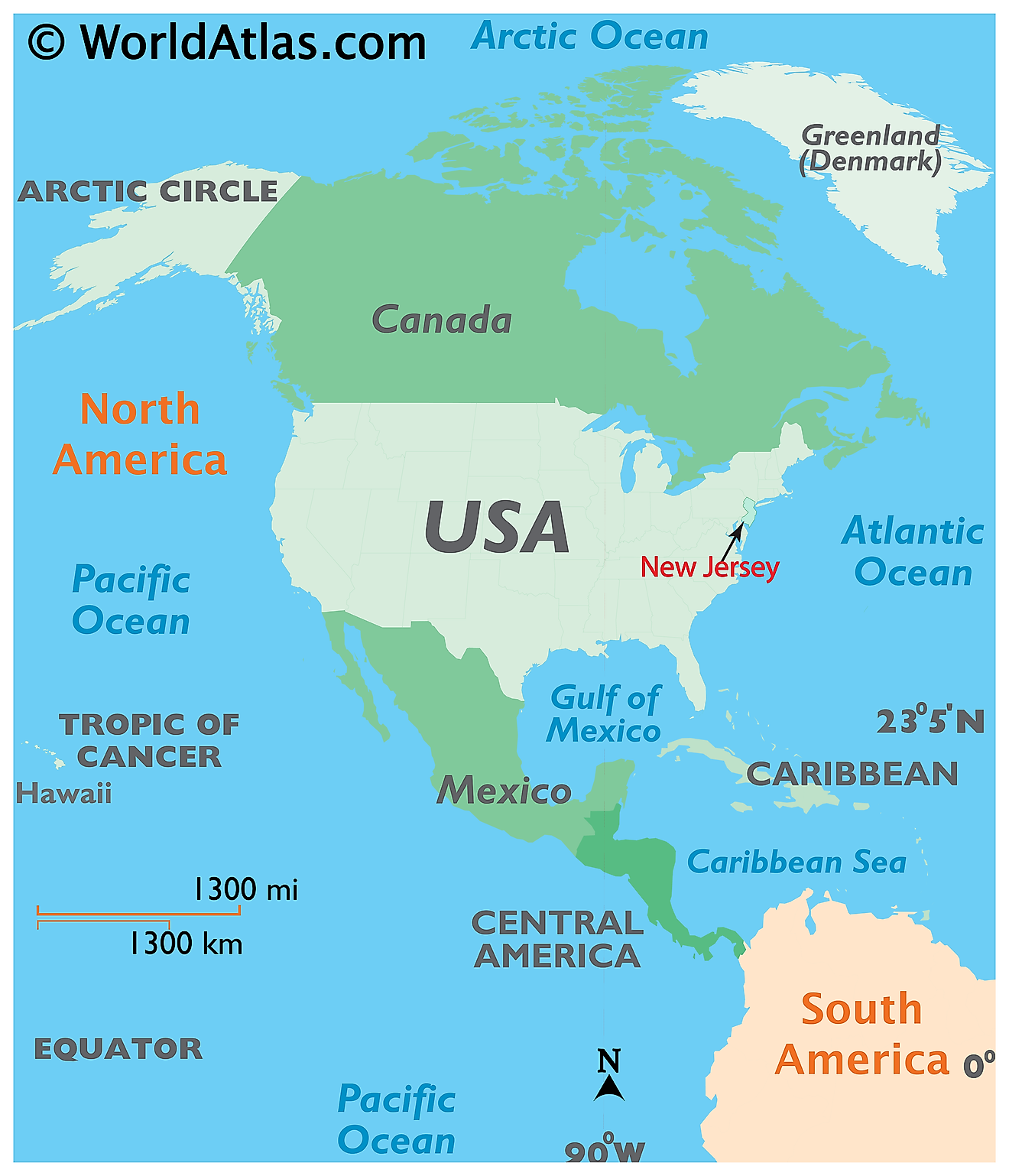 Mapa que muestra la ubicación de Nueva Jersey en el mundo.