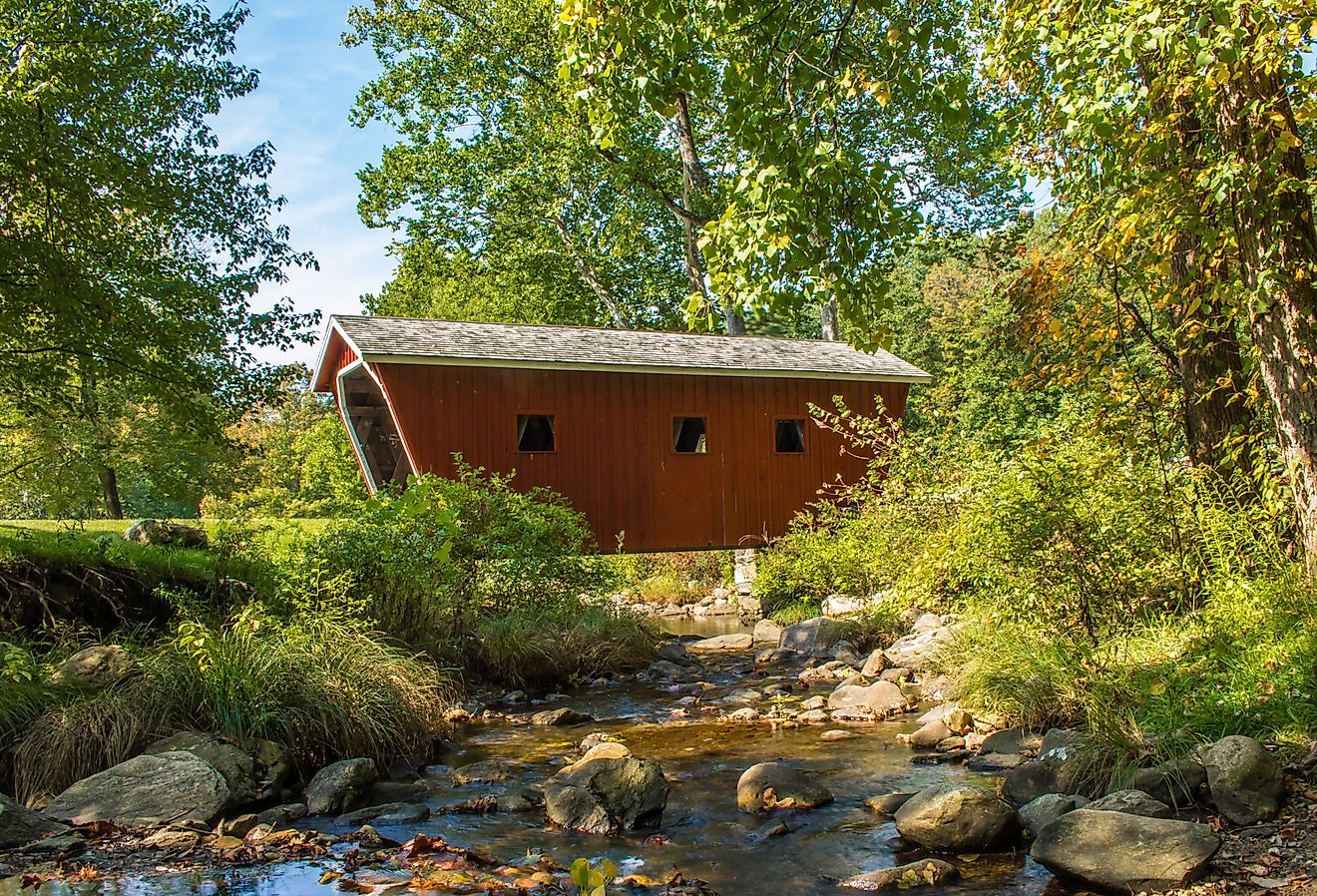 Covered bridge over Falls Brook at Kent Falls State Park.