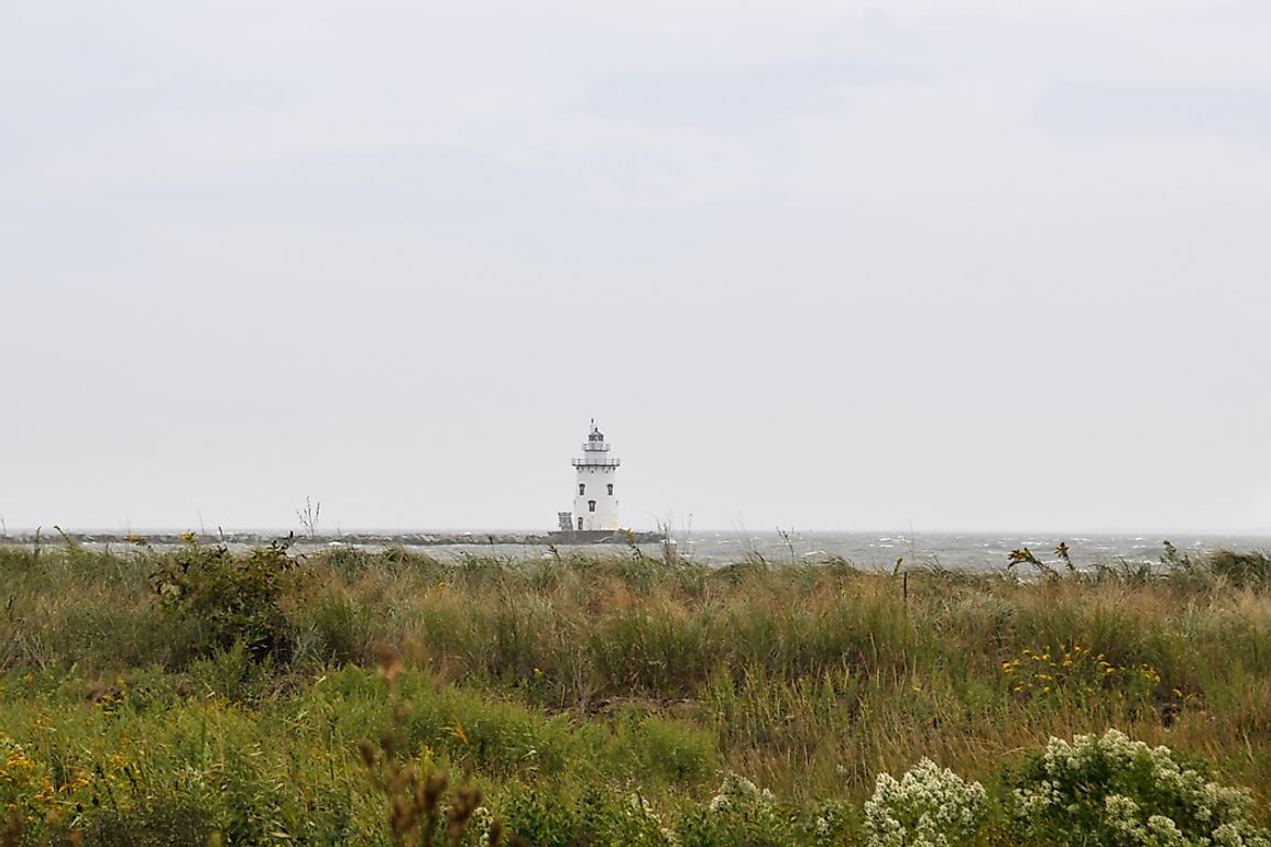 Saybrook Breakwater Light stands on a 48 feet structure at the mouth of Connecticut River.