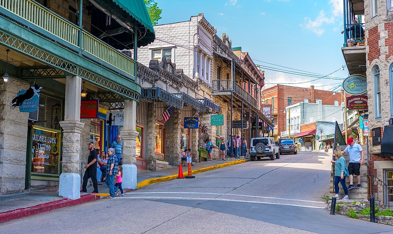 Downtown Eureka Springs, Arkansas, home to a haunted hotel.