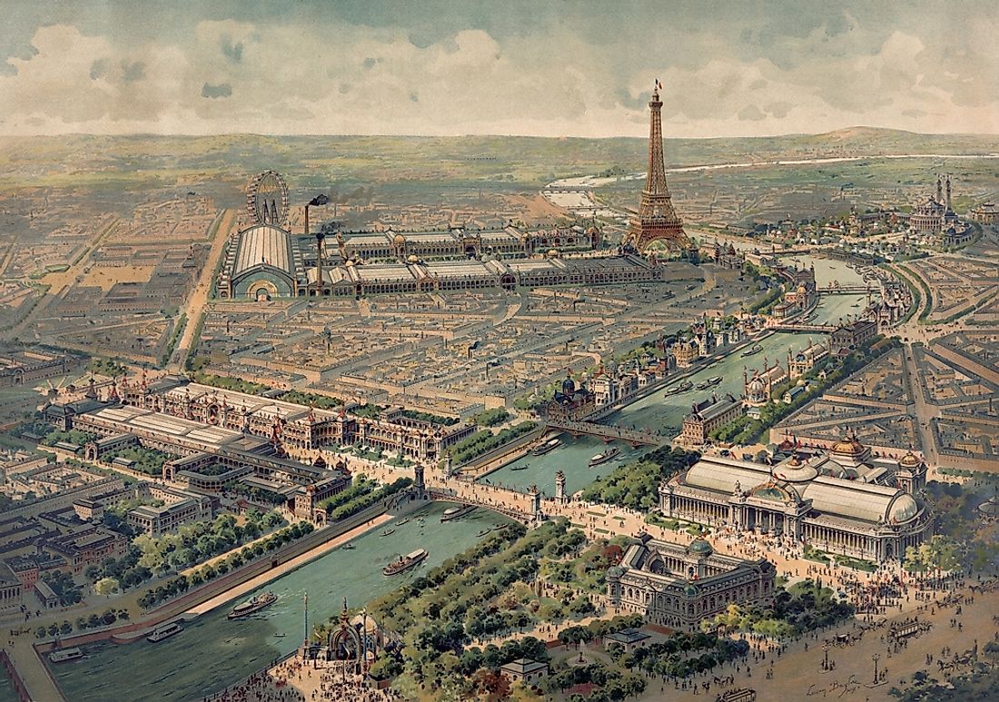 An aerial view of Exposition Universelle, held in 1900 in Paris. 