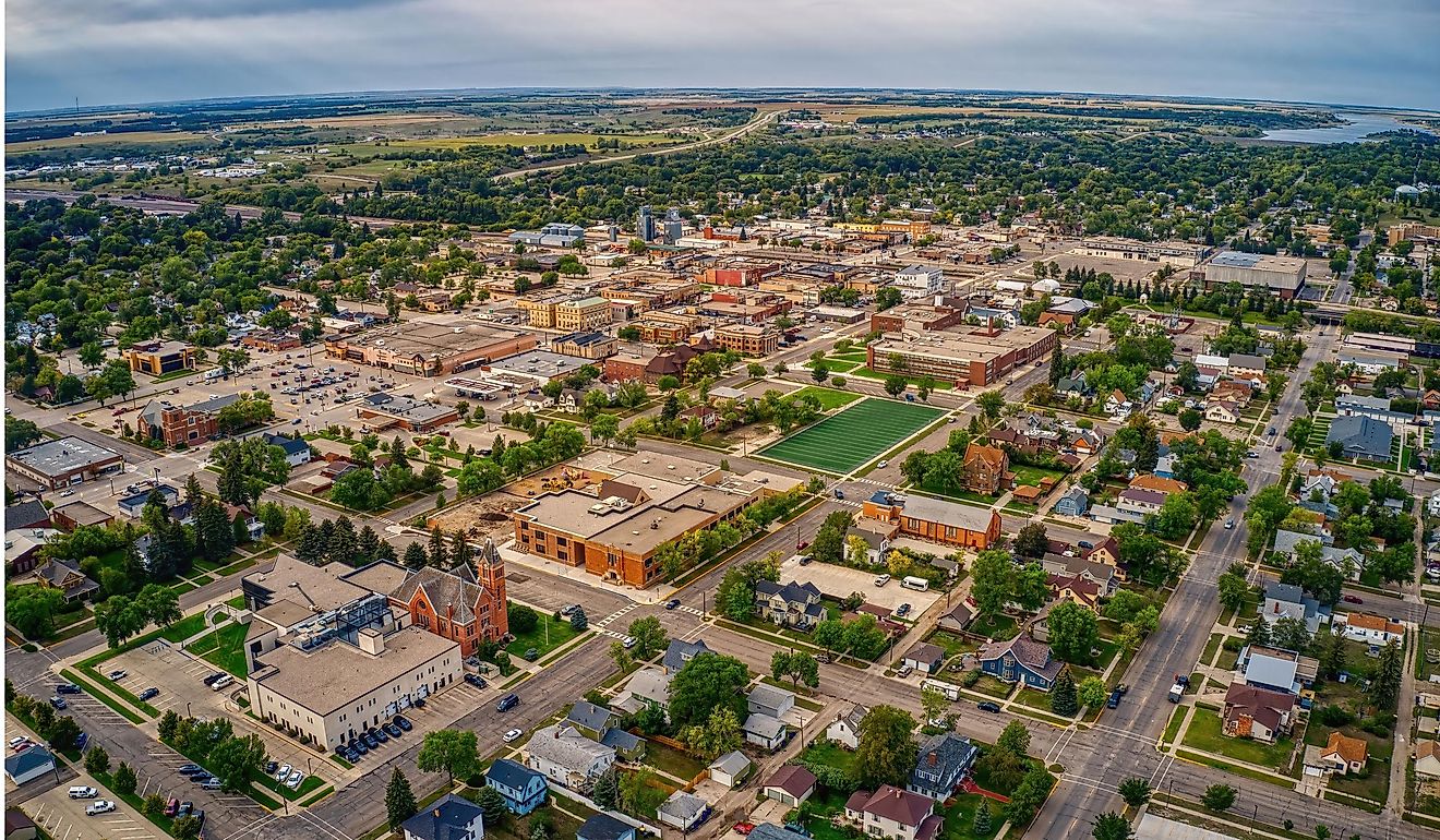 Aerial View of Jamestown, North Dakota along Interstate 94.