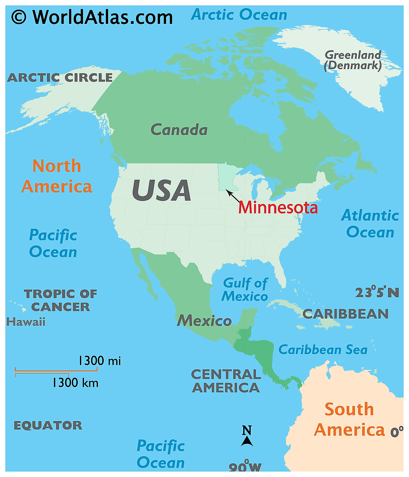 Map showing the location of the state of Minnesota in the world.