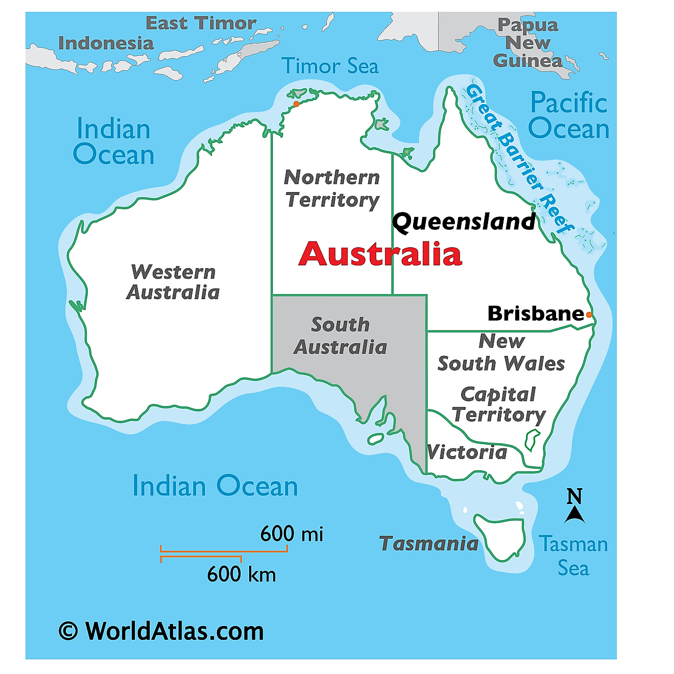 Map showing location of South Australia in the world.