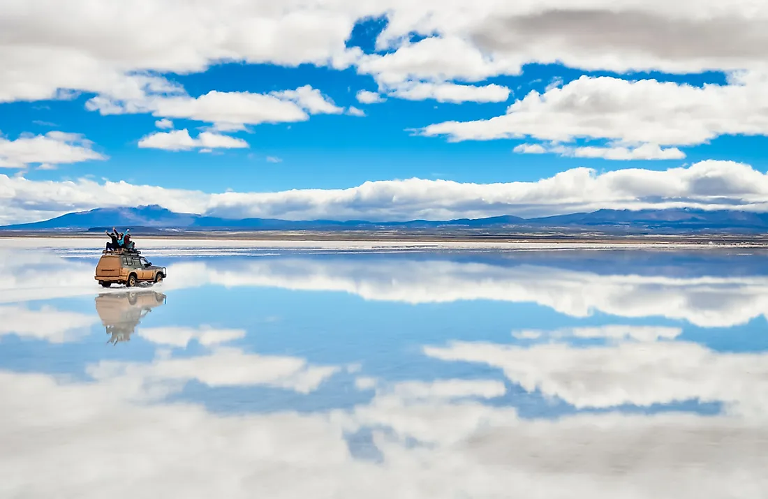 The famous Salar de Uyuni salt flat in Bolivia. 