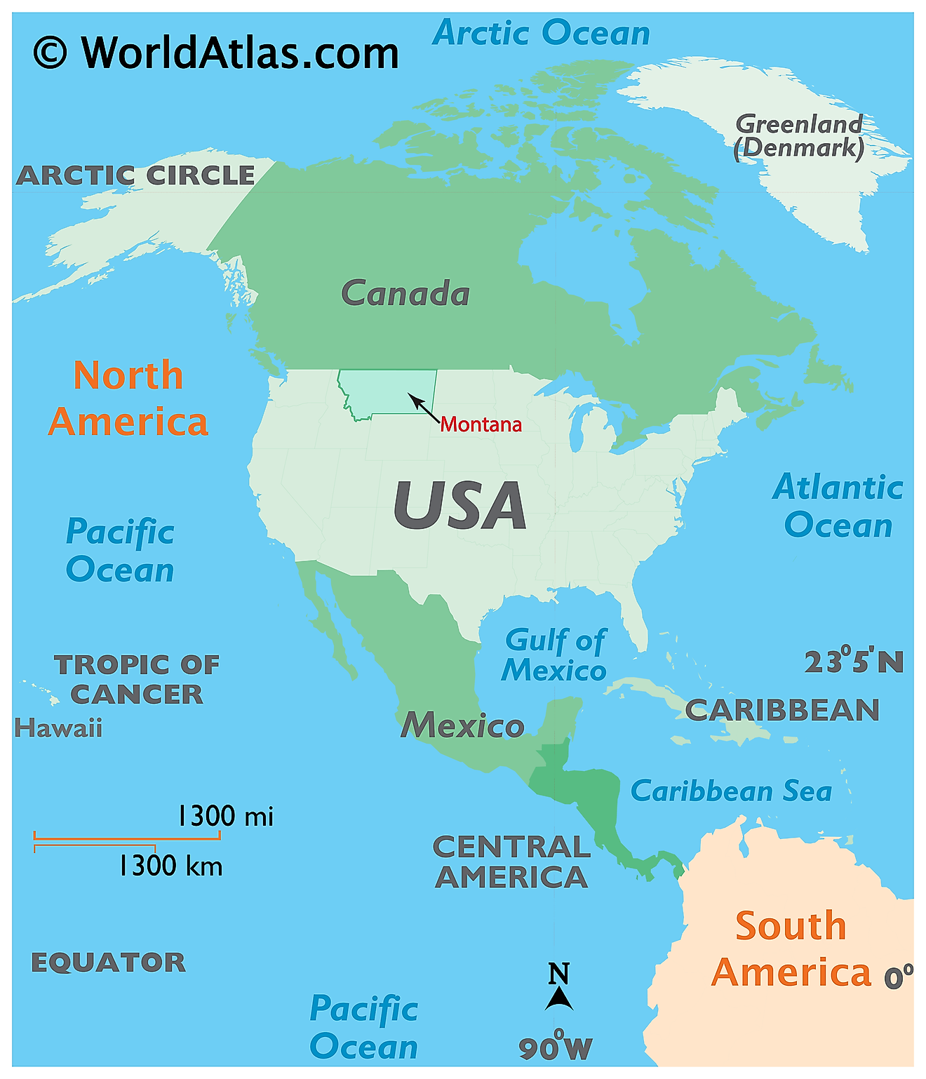 Map showing location of Montana in the world.