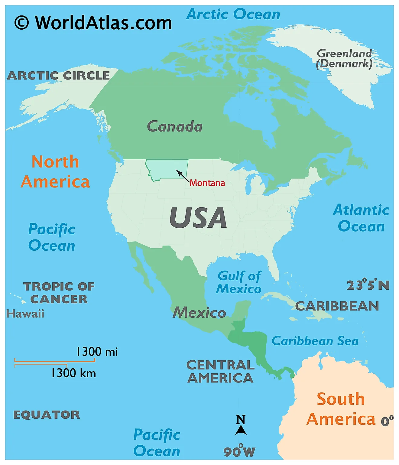 Map showing location of Montana in the world.